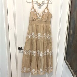 NWT Lilly Pulitzer Aviry Embroidered midi sun dresss. Sandbar color Size 12.